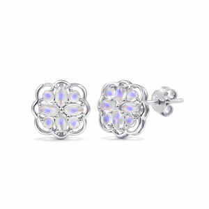 Pendientes Minimalistas Florales de Plata de Ley 925 con Tanzanita Ovalada Cabujón y Diseño de Flor de Dogwood de Ishime Jewels, Bañados en Oro y Rodio, Ideales para Fiestas - Product Image 3