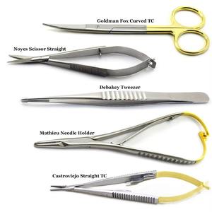 Juego de instrumentos quirúrgicos curvos de primera calidad: 3 Castroviejo de 7 pulgadas (18 cm) para microcirugía, pinzas de sutura TC, tijeras y portaagujas. - Product Image 1