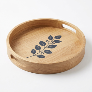 Round Mango Wood Serving Tray For Bar Restaurant Hotels High Quality With Handle Decorative Serving Platter Ottoman Wooden Trays - Product Image 5