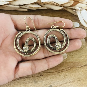 Pendientes Colgantes de Serpiente de Diseño Vintage, Joyería Boho de Latón para Mujer, Acabado de Latón Antiguo, Espiral, Animal, Gótico, Venta al por Mayor/OEM/ODM - Product Image 3