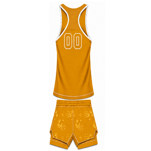 Ensemble de natation jaune doré et blanc, débardeur sans manches dos nageur avec short assorti, léger, séchage rapide, performance pour l'entraînement - Product Image 2