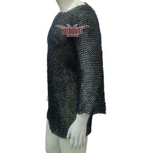 Handmade Chainmail Shirt Mild Steel Flat Riveted With Washer Ring Black Finish Hauberk Adult Knight Historical Reenactment - Product Image 4