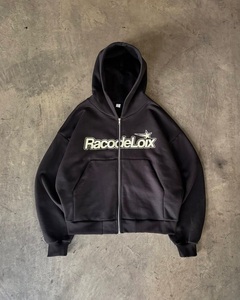Custom Oversized Cropped <b>Zip</b> Up Hoodie Heavyweight Cotton Fleece Streetwear Full <b>Zip</b> <b>Hooded</b> Sweatshirt with Front Graphic Logo - Product Image 4