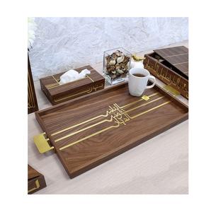 Plateau arabe en bois artisanal de luxe avec incrustation de nacre, idéal pour servir le thé, le café et comme cadeau. - Product Image 3