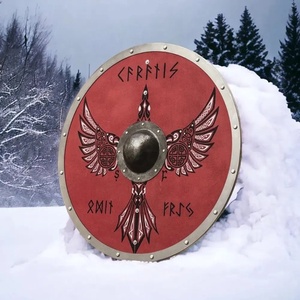 Bouclier Viking en acier carbone de qualité DIY, motif Dragon Noir, avec pointes centrales en acier, personnalisable ODM/OEM, par Ahmad Fabric Red Plywood - Product Image 2