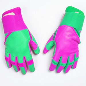 Guantes de Bateo de Cuero para Zurdos, Acolchados, con Puño Largo, Agarre Fuerte, Cierre de Velcro Verde y Rosa, Unisex, para Adultos, Duraderos, para Entrenamiento - Product Image 2