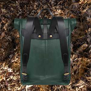 Full Grain Crazy Horse Leather <b>Roll</b> Top <b>Backpack</b> Vintage Rucksack For Men Durable Cowhide Travel Bag LRTB-0143 - Product Image 3