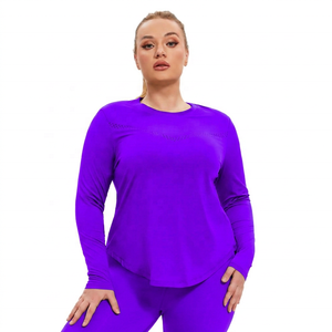 เสื้อโยคะแขนสั้นคอกลมสีพื้นสำหรับผู้หญิงไซส์พลัส ระบายอากาศได้ดี แห้งเร็ว เป็นมิตรกับสิ่งแวดล้อม กันลม ผลิตจากผ้าสแปนเด็กซ์/โพลีเอสเตอร์ เหมาะสำหรับออกกำลังกาย - Product Image 4