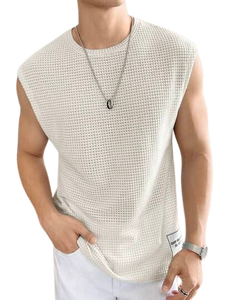 Camiseta sin Mangas Texturizada para Hombre, Cuello Redondo, Transpirable, Poliéster, Color Sólido, Corte Regular, para Todas las Temporadas, Informal - Product Image 6