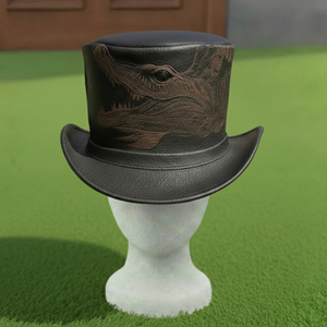 Sombrero de copa de cuero negro hecho a mano de primera calidad, personalizado con logotipo grabado e impreso con UV, estilo gótico, fantasía, steampunk, cosplay. - Product Image 3