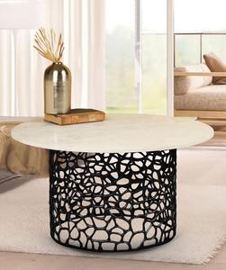 Contemporary Round Marble Top <b>Console</b> Table With <b>Black</b> Metal Pedestal Base Modern Living Room Furniture Handmade Design - Product Image 2