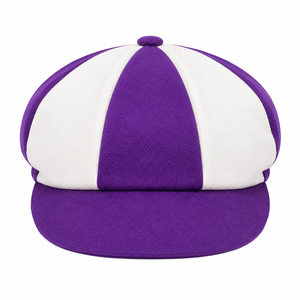 Customized <b>Purple</b> White 8 Panel Adjustable Wool Felt Cricket Cap Vintage Baggy Soft 3D Embroidery School Uniform Tournament Team - Product Image 4