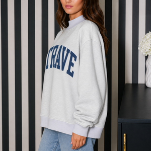 Sudadera Oversize de Cuello Alto para Mujer, Gris, 100% Algodón, Bordado con Letras Griegas, Ropa de Otoño - Product Image 6