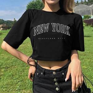T-shirt court en coton 100 % pour femme, style streetwear estival, avec logo imprimé personnalisé, en molleton tricoté, tissu de qualité supérieure, faible MOQ - Product Image 5