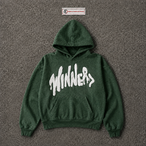 Green Graphic Pullover Hoodie With Bold <b>White</b> Graffiti Lettering Textured Oversized Streetwear <b>Sweatshirt</b> Casual Urban Fashion - Product Image 5