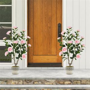 Set di 2 Alberi Artificiali di Camelia Arancione con Fiori Rosa in Fiore - Product Image 2