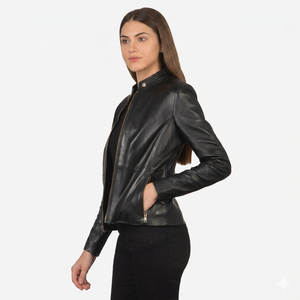 Custom Women's Slim Fit Sheepskin <b>Leather</b> <b>Jacket</b> | Genuine Soft <b>Leather</b> Biker Coat | De Vintage Lightweight Outerwear - Product Image 1