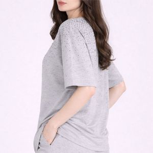 Women's Gray Dot <b>Sequined</b> Crew Neck <b>T</b>-<b>Shirt</b> Loose Fit Short Sleeve Casual Knitted All Seasons Wear - Product Image 3