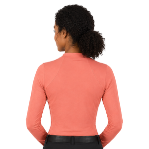 Haut de performance pour femme, manches longues, col zippé, extensible et respirant, pour l'équitation et l'entraînement équestre, couleur corail - Product Image 2