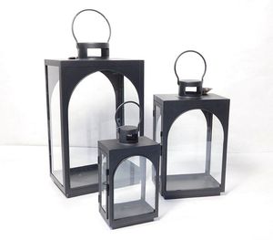 Ensemble de 3 lanternes porte-bougies en fer, résistantes à la chaleur, revêtement noir mat, décoration de table, lanterne décorative en métal, décoration d'événements - Product Image 2