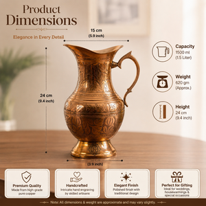 Carafe à eau artisanale en laiton massif, décorative, gravée, vintage, pour la maison, la cuisine, le restaurant, l'hôtel, cadeau - Product Image 5