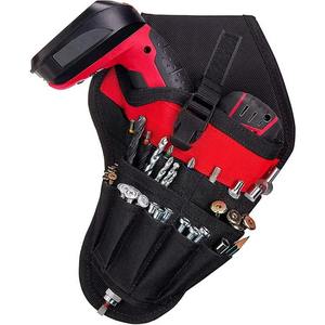 Portable Heavy Duty Black Tool Bag With Red Drill Holster And Bit Pockets For Electrician Canvas Pouch Technician Use - Product Image 1
