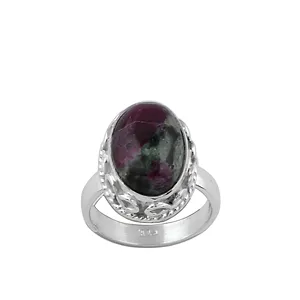 Bague en argent sterling 925 avec serti clos en zoïsite rubis, style bohème, faite à la main, avec pierre précieuse naturelle, bijou de guérison pour femme - Product Image 1