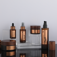 Juego de Envases de Cosméticos Ecológicos de Madera de Fresno, Juego de Viaje para el Cuidado de la Piel, Botella de Vidrio Ámbar con Tapa de Bambú, Impresión Personalizada