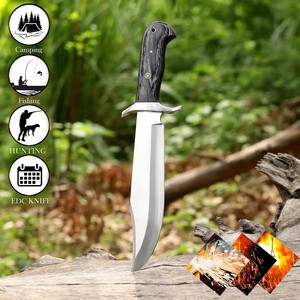 Couteau de chasse Bowie en acier au carbone avec manche en bois Pakka et embout en laiton, couteau de chasse et de camping avec étui en cuir - Product Image 4