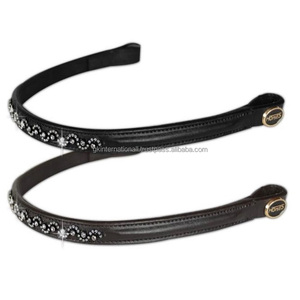 Calidad de exportación Precio al por mayor Hecho a mano Diseño personalizado Banda de cejas de caballo de cuero con cristales transparentes con estilo Cadena de metal de diamantes de imitación - Product Image 1