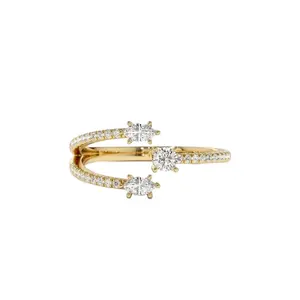 अद्वितीय हीरे की अंगूठी के साथ जटित आकार 14k गोल्ड वक्तव्य खुले डिजाइन पंजा फैशन Minimalist 14K ठोस सोने नई आगमन अंगूठी