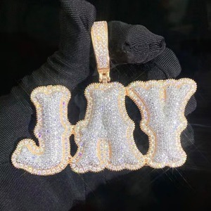 Moissanite Letter Name <b>Pendant</b> 18K Gold Filled Round Brilliant Cut Micro Insert Hip Hop Theme Charms Custom <b>Initial</b> <b>Pendant</b> - Product Image 1