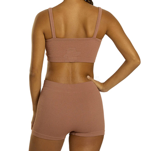 Conjunto de Yoga de 2 Piezas para Mujer, Top Corto con Tirantes Finos y Cuello Redondo, Pantalones Cortos de Cintura Alta, Color Sólido, Transpirable, Ecológico, Elástico - Product Image 2