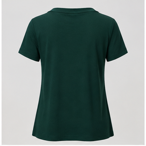 T-shirt pour femme vert foncé à col bénitier, manches courtes, coupe décontractée WTS-0079 - Product Image 2