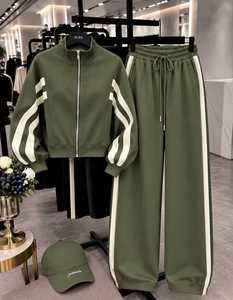 Womens Black Two Piece Winter Tracksuit Set Breathable <b>Zip</b> <b>up</b> <b>Jacket</b> Wide Leg Drawstring Pants Casual Sportswear Outfit - Product Image 3