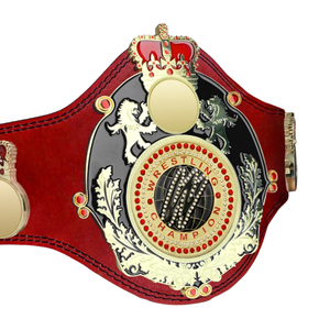 Ceinture de championnat de lutte personnalisée en cuir rouge avec design couronné et détails de lion, articles de collection de qualité supérieure - Product Image 2