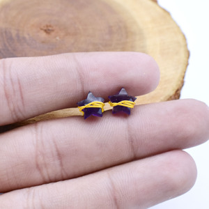 Pendientes de Estrella de Amatista, Pendientes de Estrella Envueltos en Alambre Dorado, Piedras Preciosas Púrpuras, Joyería Celestial, Regalo para Ella - Product Image 2