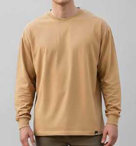 STELLAR <b>Men</b> Beige Long Sleeve O-Neck Casual T-<b>Shirt</b> with Pattern Polyester/Cotton Knitted Fabric Breathable & Eco-Friendly - Product Image 3