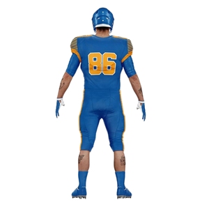 Ensemble de maillot et pantalon de football américain pour homme, bleu et jaune, col en V, manches courtes, style ajusté, évacuation de l'humidité - Product Image 2