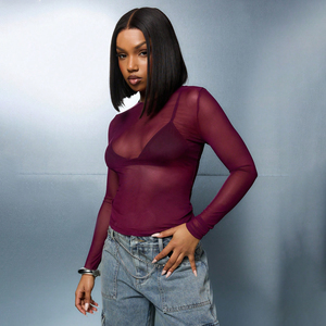 T-shirt en maille à manches longues pour femme, coupe ajustée, respirant, en polyester, avec logo personnalisé – Nouvelle collection tendance et sexy - Product Image 1