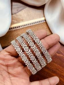 Premium Luxury American Diamond <b>Bangles</b> <b>Set</b> High Shine CZ Stone Trendy Peace Bridal Wedding Designer Sparkling Party Wear Women - Product Image 3