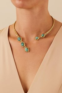Malachite Gemstone Choker Bohemian Brass Gold Tone Statement <b>Collar</b> for Women Brass Statement Choker Jewelry Handmade Party - Product Image 3