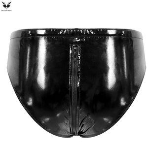 Black Color Premium Quality Newest Trendy Men PU Fashion Underwear Glossy Wet Look Shiny Low Waist Briefs Club Wear Breathable - Product Image 4