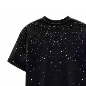 T-shirt à manches courtes pour homme, noir, col rond, coupe classique, 100% coton, motif à pois, style décontracté, tissu jersey imprimé - Product Image 3
