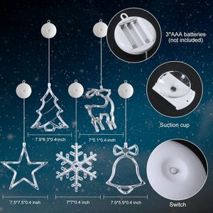 Set di 5 Decorazioni Luminose Natalizie per Finestre a Batteria con Timer, Fiocchi di Neve Multicolore, Alberi e Stelle Decorazioni Appese - Product Image 2