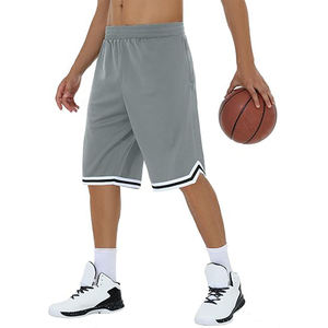 Pantalones Cortos de Baloncesto Grises para Hombre, Color Sólido, Cintura Media, Cordón Elástico, Secado Rápido, Estilo Deportivo, con Franja Lateral Delantera - Product Image 1