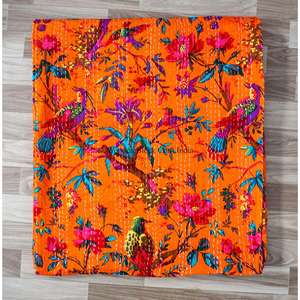 Colcha Kantha india hecha a mano, vintage, reversible, bordada, tamaño doble, 100% algodón orgánico, para el hogar, apta para todas las estaciones. - Product Image 5