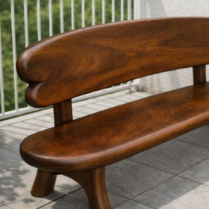 Banco de Patio de Madera de Estilo Moderno de Mediados de Siglo Luxali, Diseño Escultural, Muebles de Exterior, 3 Plazas, Forma Orgánica Duradera, Hecho a Mano, Sólido - Product Image 4