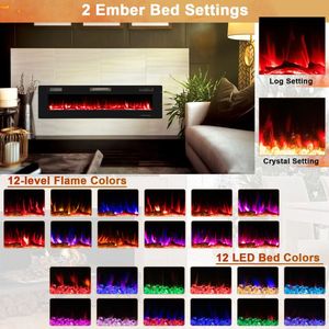Chimenea Eléctrica Empotrada en la Pared Ultrafina de 68 Pulgadas con Decoración de Leños de Cristal - Product Image 5
