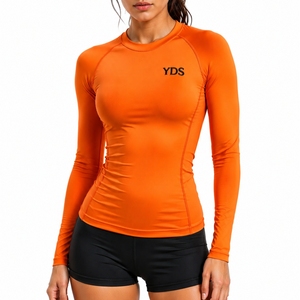 T-shirt de sport à manches longues pour femme, compression, séchage rapide, tissu extensible, sur mesure, pour le fitness. - Product Image 1